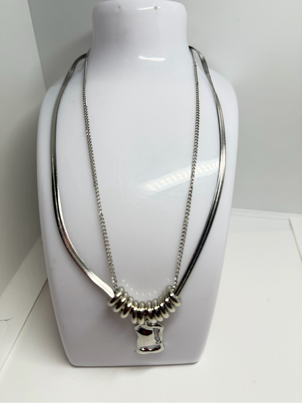 925 Sterling Silver plated with Stainless based Double-Strand Pendant Necklace